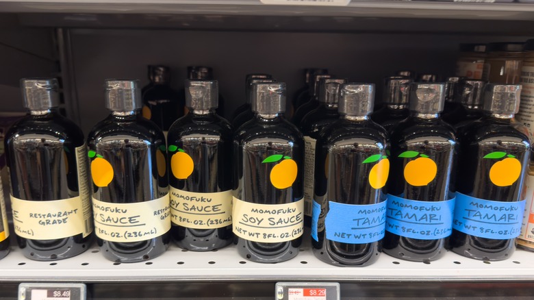 bottles of soy sauce and tamari