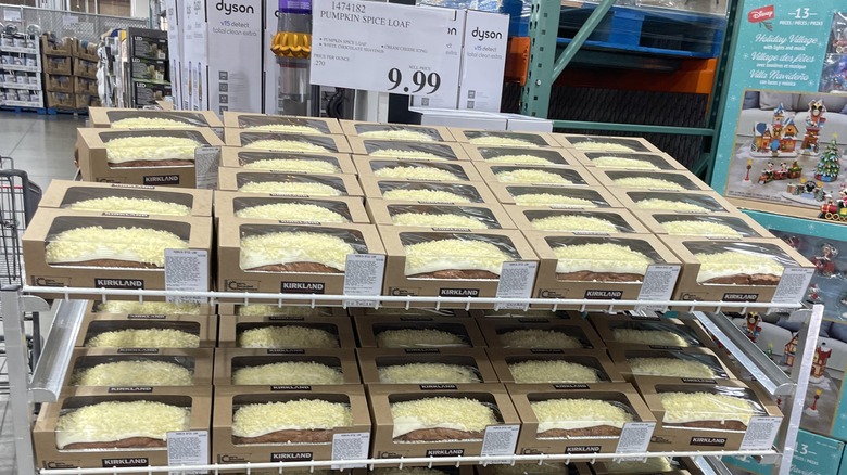 Shelf of pumpkin spice loaf at Costco