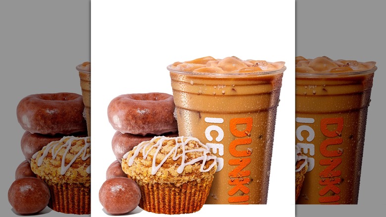 Dunkin' iced coffee muffin and donut