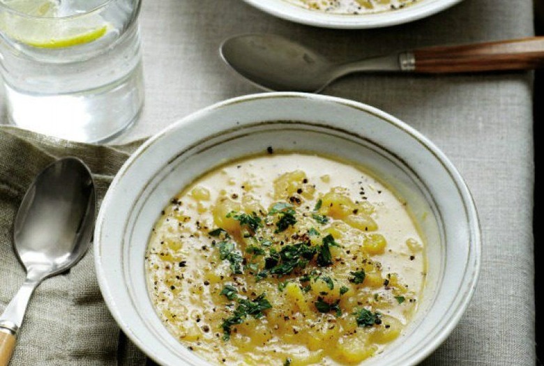 Pear Soup, Ginger, Buttery Leeks