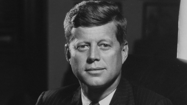 President John F. Kennedy in black and white close-up