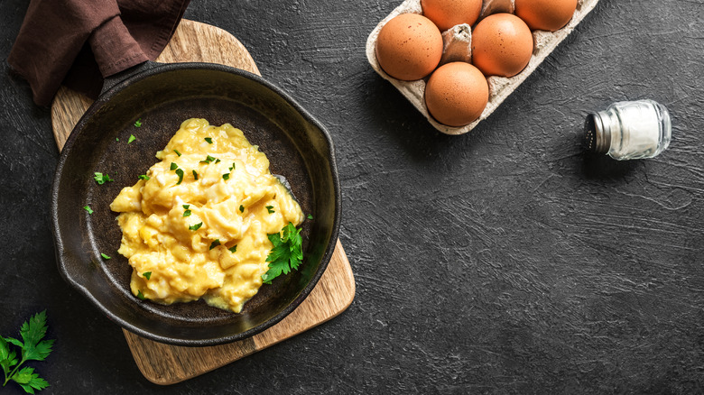 Scrambled eggs in a pan