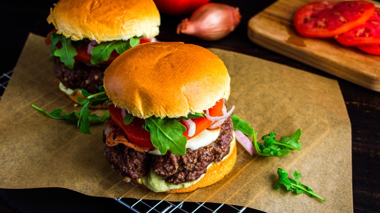Burgers on parchment paper