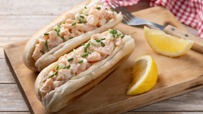 lobster roll on wooden board