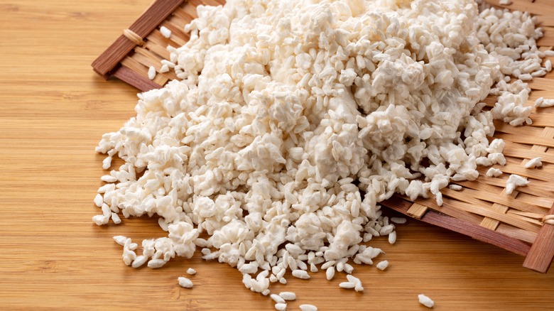 Koji rice on a bamboo tray