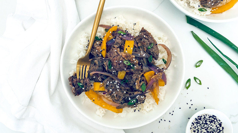 Korean style beef in bowl 