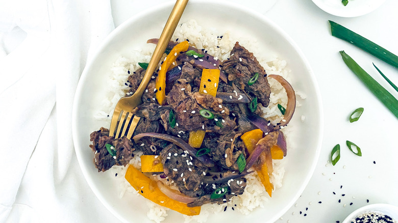 Korean style beef in bowl