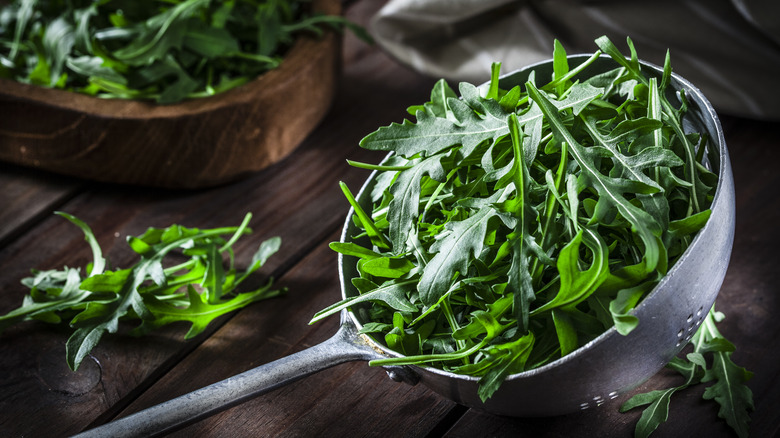 Pan filled with arugula