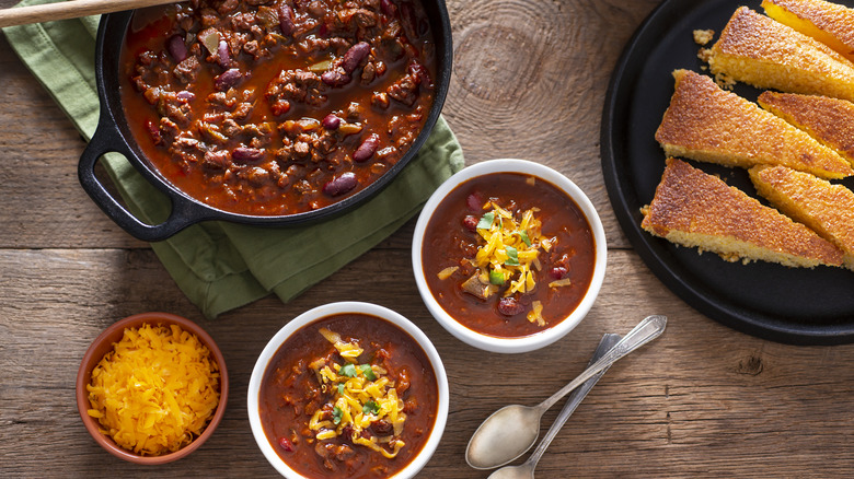 Chili with shredded cheese