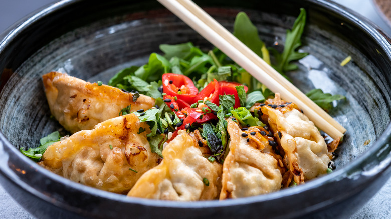 Dumplings in a salad bowl