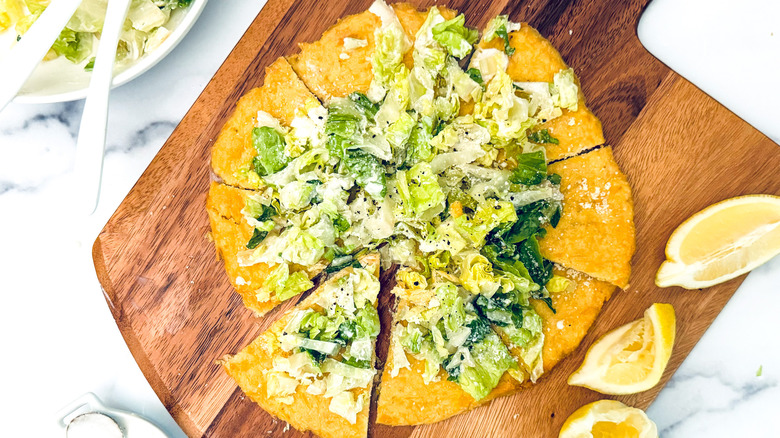 chicken pizza with Caesar salad