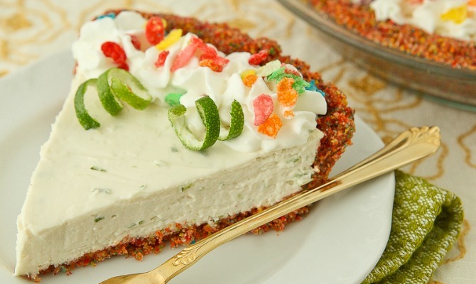 Lime Cheesecake with Fruity Pebbles Crust