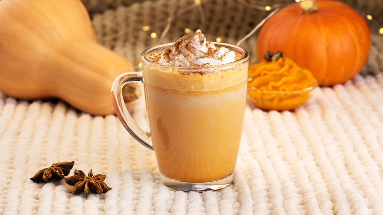 Pumpkin spice latte in glass cup