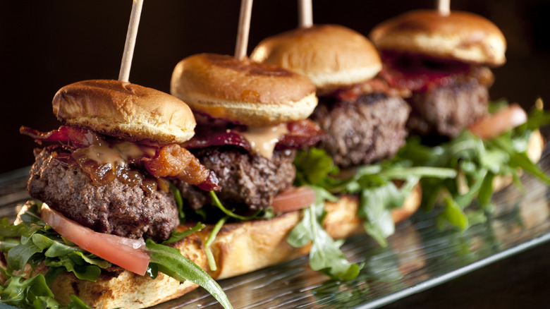 Kobe sliders on a wooden serving board