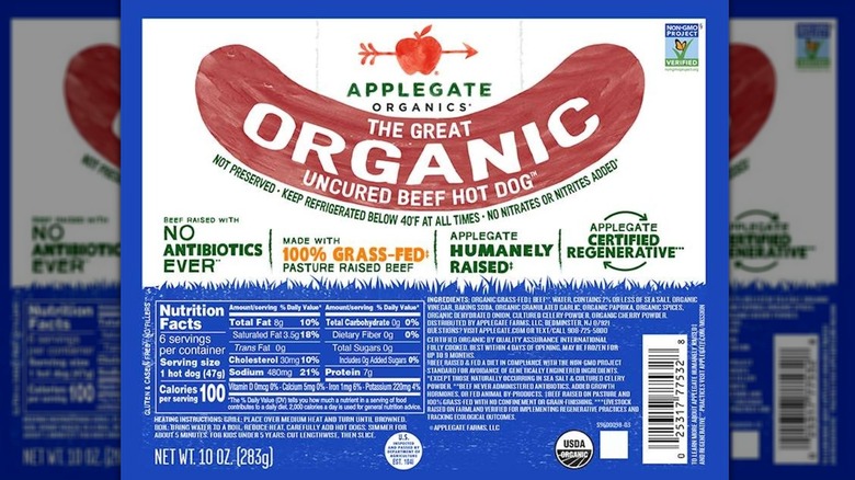 Applegate The Great Organic Uncured Beef Hot Dog packaging