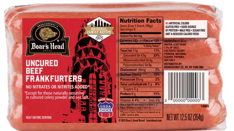 Boar's Head Uncured Beef Frankfurters packaging