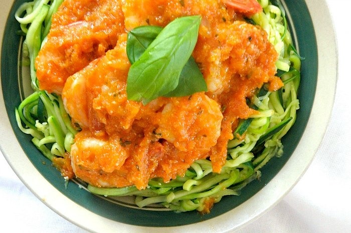 Shrimp & Zoodles with Garlic Tomato Sauce