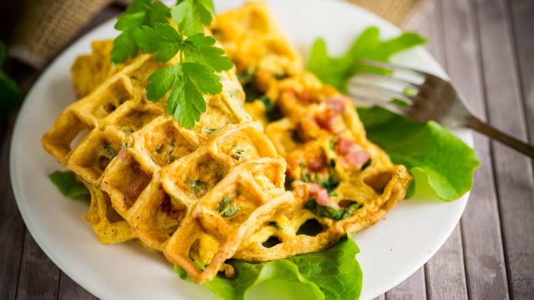 Omelet made in waffle iron
