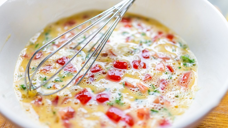 Whisked eggs and veggies