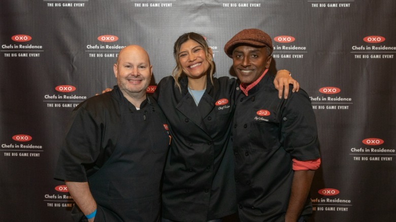 chefs Marcus Samuelsson, Dan Kluger, and Bricia Lopez at Super Bowl event