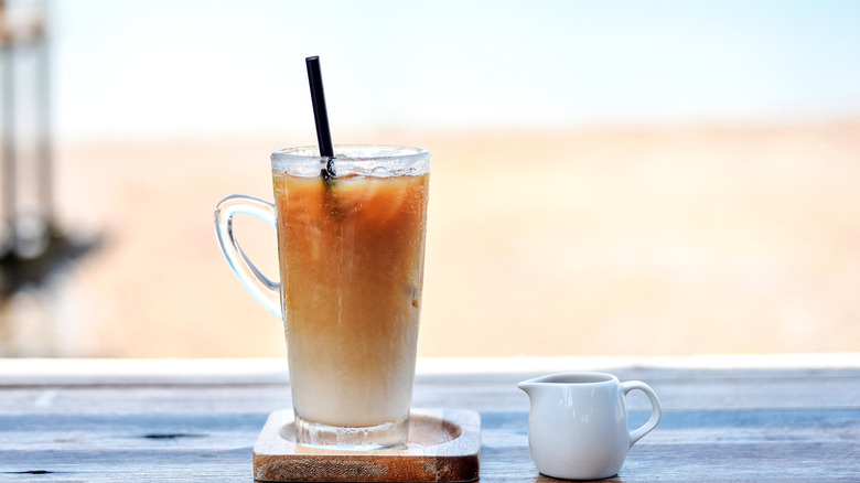 vegan latte on the beach
