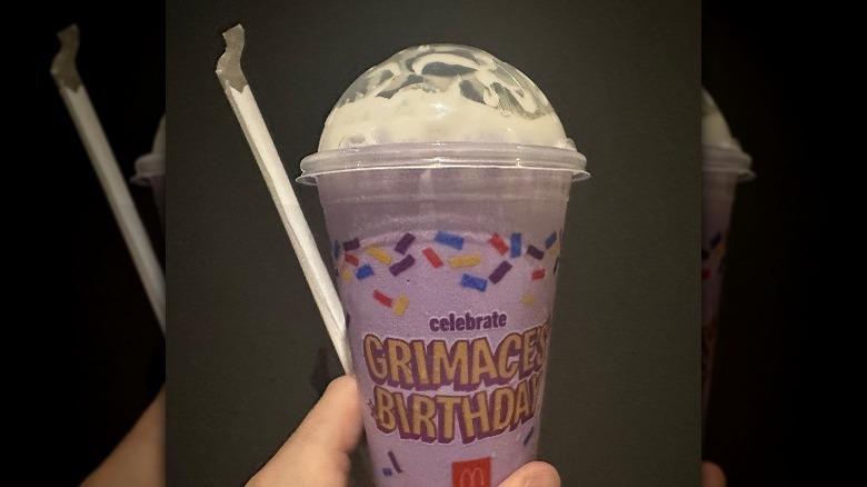 Grimace Shake with straw