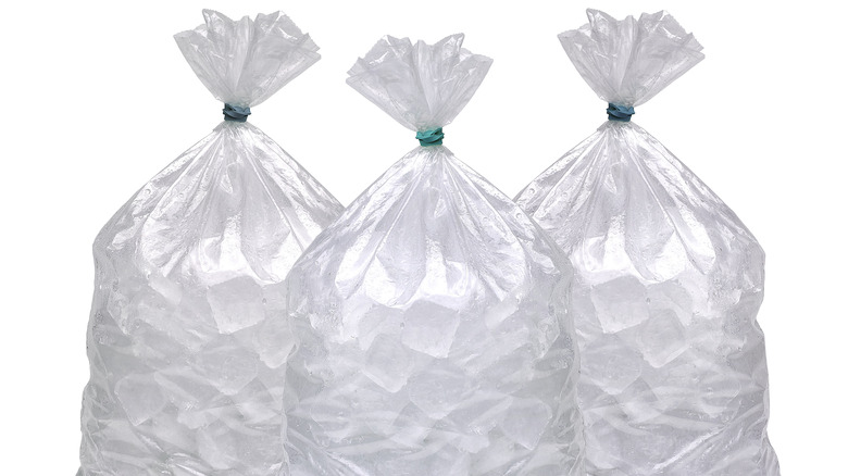 Bags of ice on white background