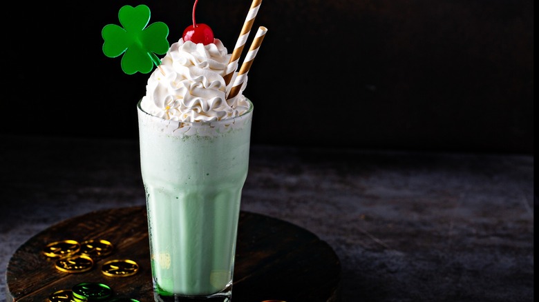 Shamrock shake on table