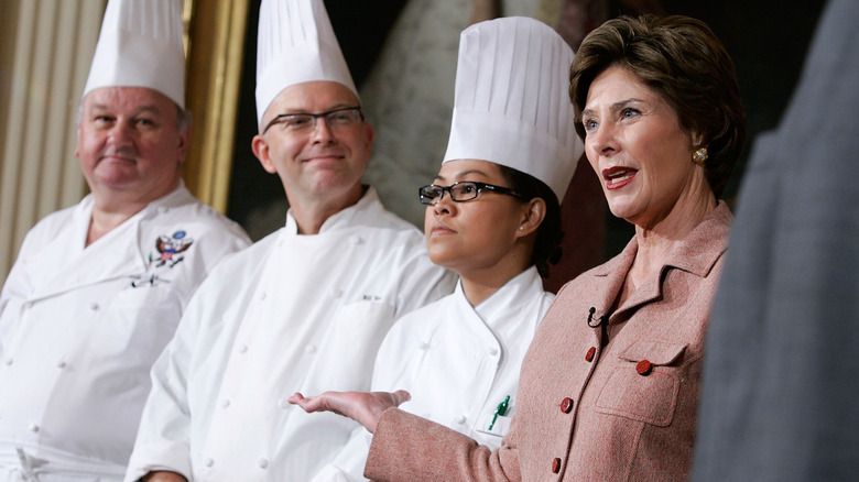 First Lady Laura Bush presents Cristeta Comerford