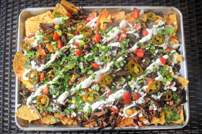 Barbacoa beef nachos with a chipotle lime cream sauce