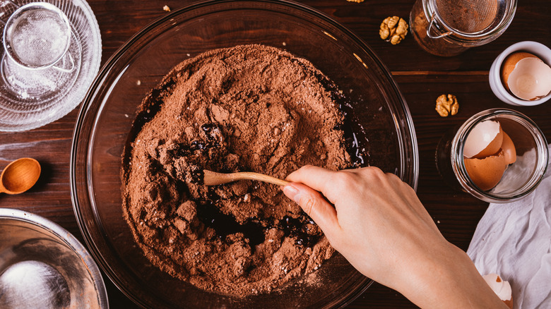 Mixing chocolate cookie dough