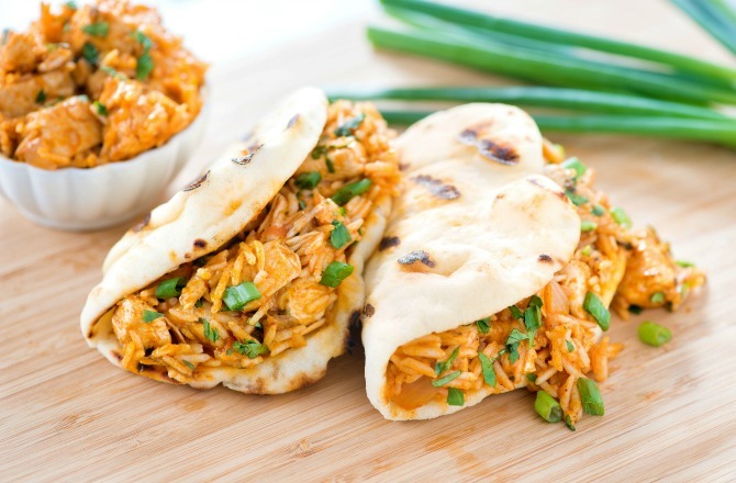Mini Naan Butter Chicken and Rice Tacos