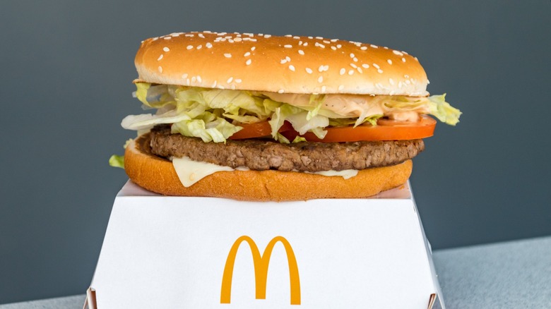 McDonald's Big Tasty burger on top of white McDonald's box