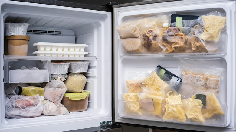 open freezer full of food