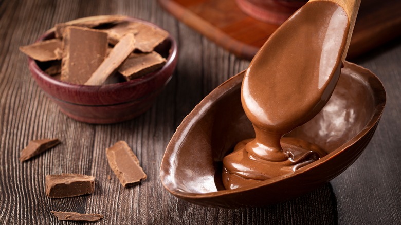 chocolate egg mixed with melted chocolate