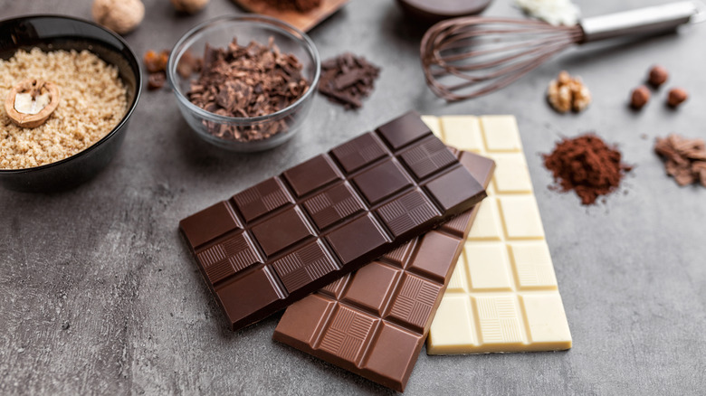 three bars of chocolate stacked