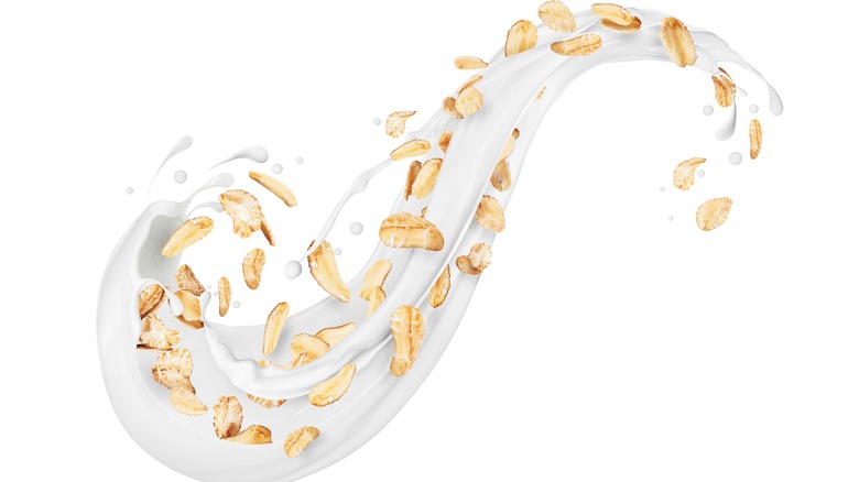 Oats Floating on Splash of Milk