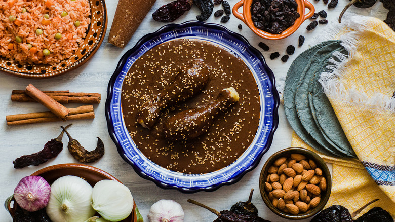 mole poblano centered on table