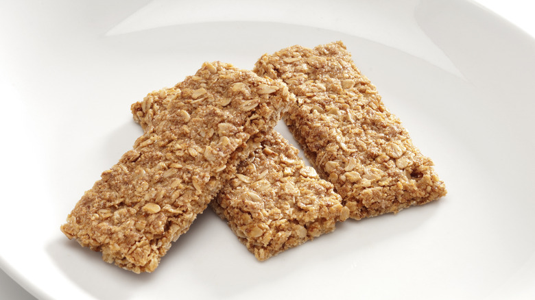 Granola bars on a white plate