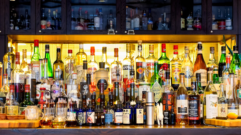 bottles of alcohol behind bar