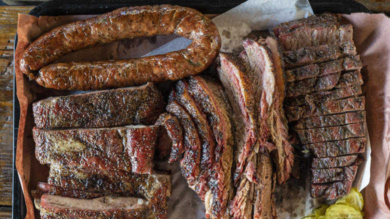 tray of smoked meats