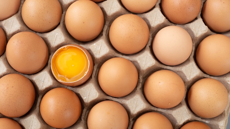 browns eggs on cardboard tray