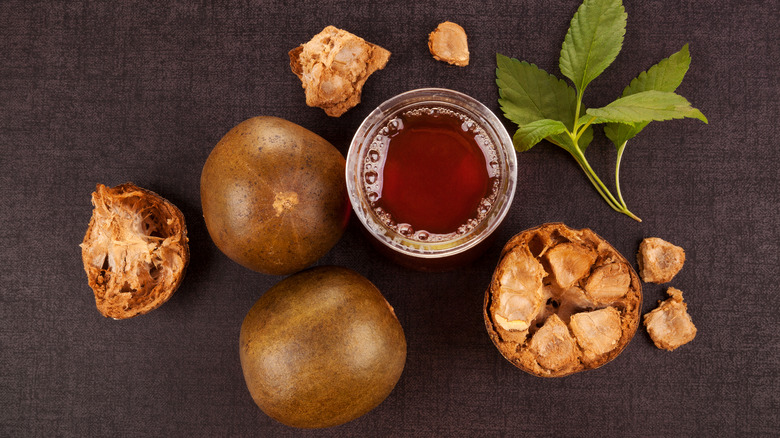 Monk fruit against black background