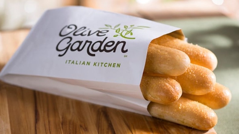Bag of olive garden bread sticks.