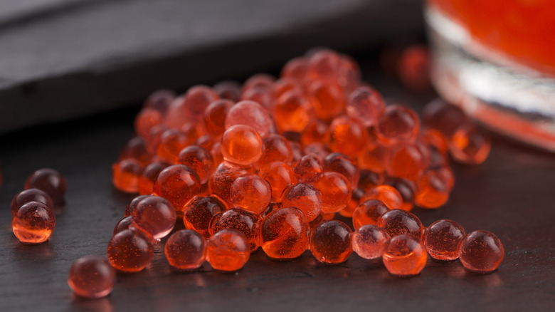 strawberry caviar made via spherification
