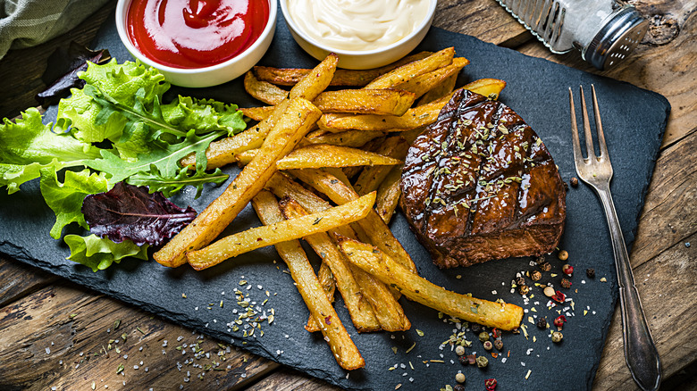 french fries and steak
