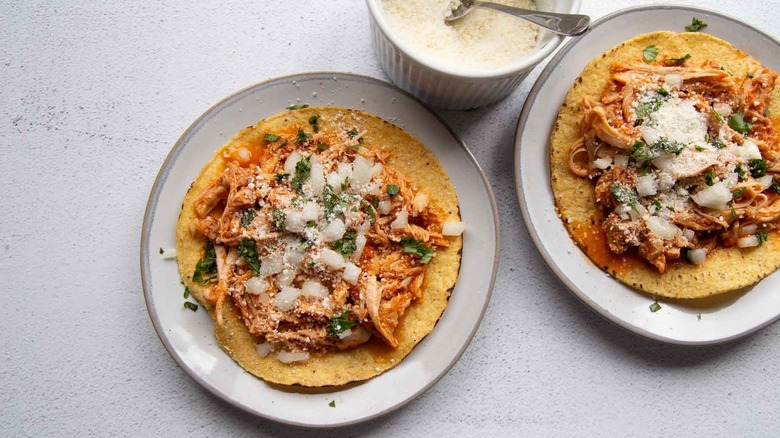 chicken tinga tostadas with garnishes