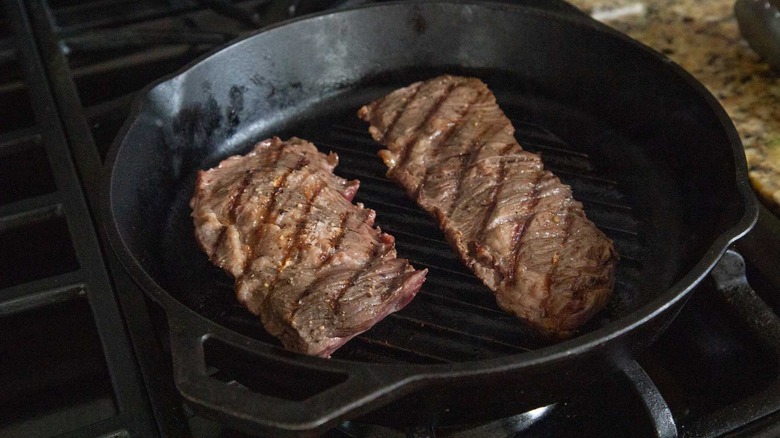 Cooking steak in cast iron skillet