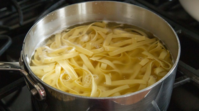 Pasta cooking in pot of water
