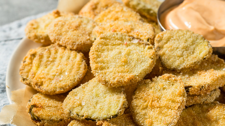 Fried pickles and a dipping sauce